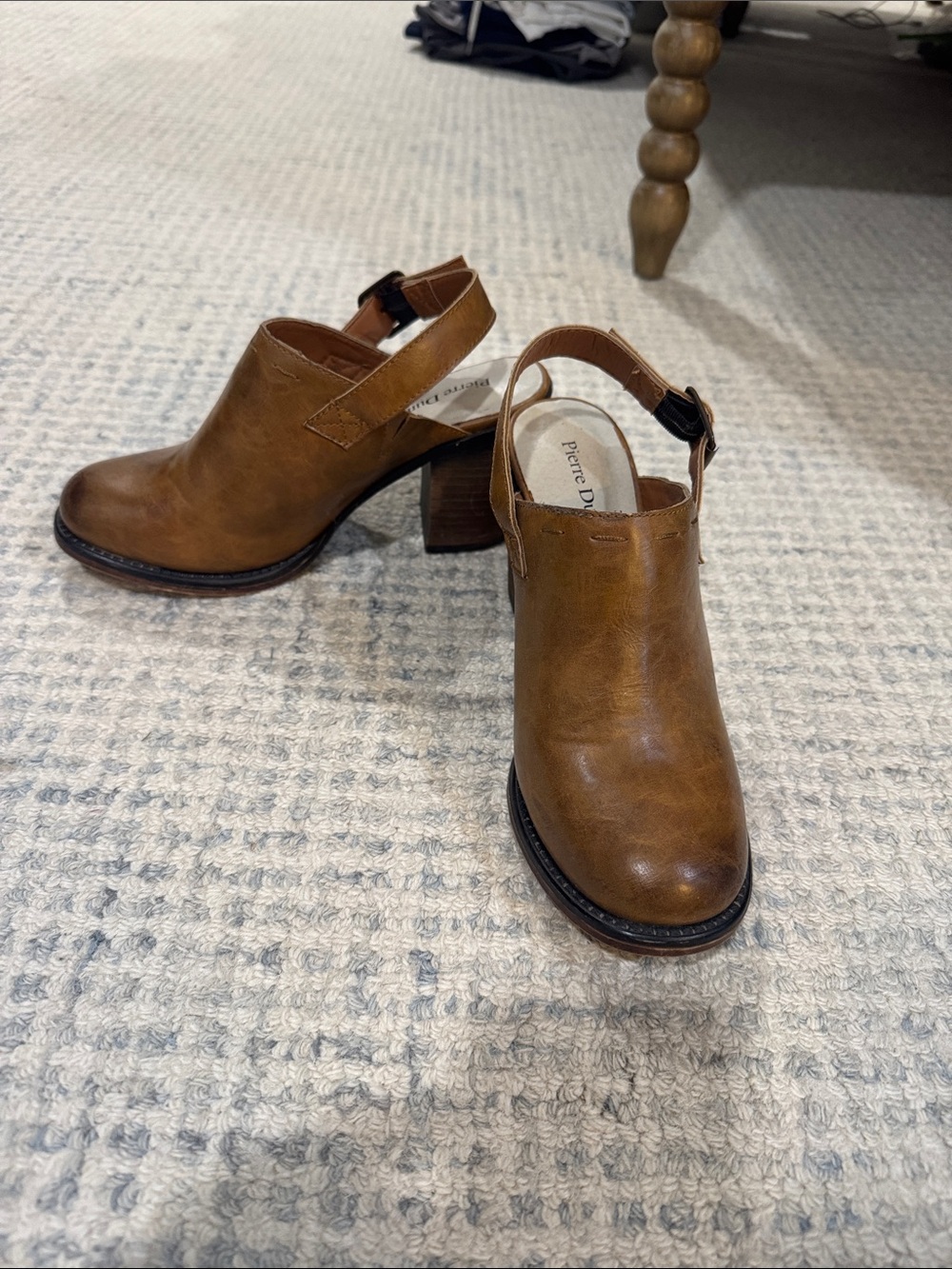 Pierre Dumas Brown Leather Slingback Block Heel Clog Mules